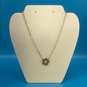Gold Tone Paperclip Chain Necklace Flower Front Toggle Clasp Fashion Jewelry
